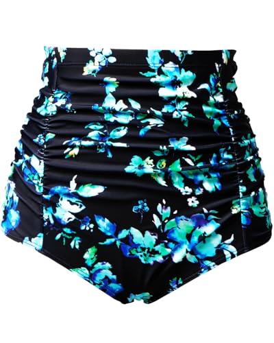 Image of Tempt Me Women's High Waisted Swimsuit Bottom Tummy Control Ruched Bikini Bottom Vintage Swim Bottom Tankini Briefs