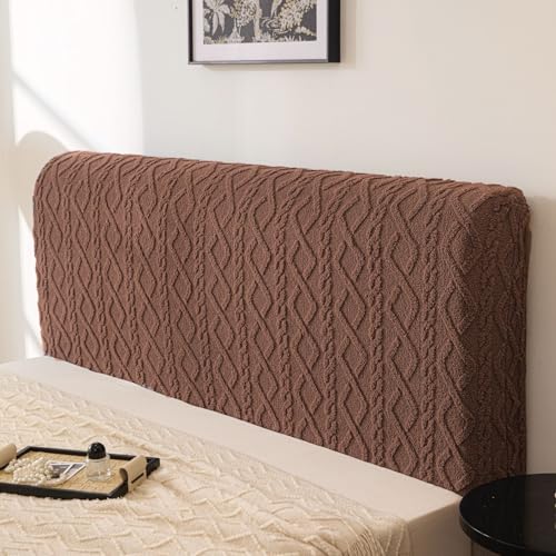 Image of HOMETHREADS Stretchable Lycra /Velvet Headboard Cover | Soft, Dust-Proof & Wrinkle-Resistant Bed Back Protector | Fits Leather, Wooden & Fabric Bedsides | for 5ft to 6.5ft Beds (Brown, 85x65cm)