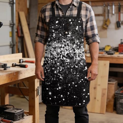 Delantal de trabajo impermeable con 8 bolsillos negro y blanco miniatura 5