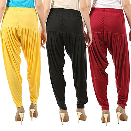 Image of Buy That Trendz Combo Offer (Pack of 3) Cotton Viscose Lycra Dhoti Patiyala Salwar Harem Bottoms Pants for Womens (White, Maroon, Black)