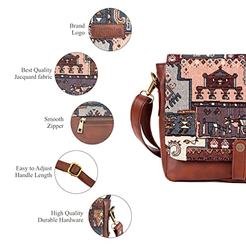 Image of Rudhira Women's Cross-body Bag Sling Bags Ladies Purse Handbag Sling Strap Vegan Leather Indian Fabric Slings Multicolor (Floral)