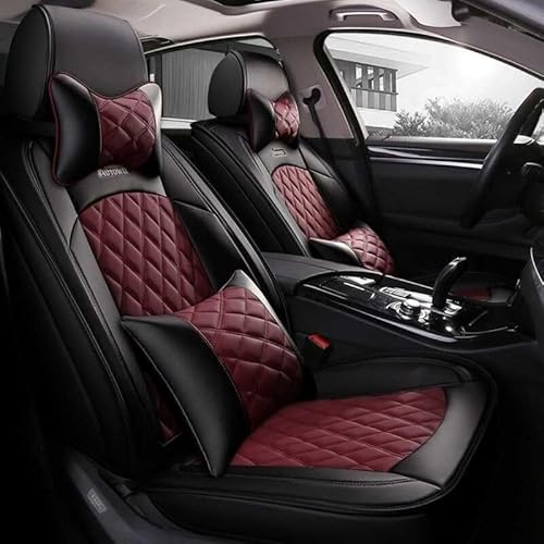 トヨタ ライズ A201A A202A 2021.11〜に適用車シートカバー耐摩耗性通気ナッパレザー素材座布団 防水 全天候型汚れ防止 取付簡単 滑り止め 収納便利クッションプロテクター前後席背もたれ(黒赤,枕付き)