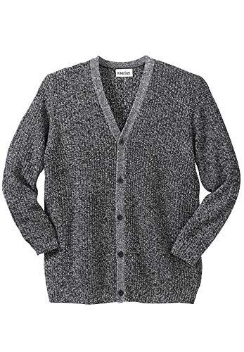 KingSize Men's Big & Tall Shaker Knit V-Neck Cardigan Sweater - Big - 3XL, Black Marl Gray