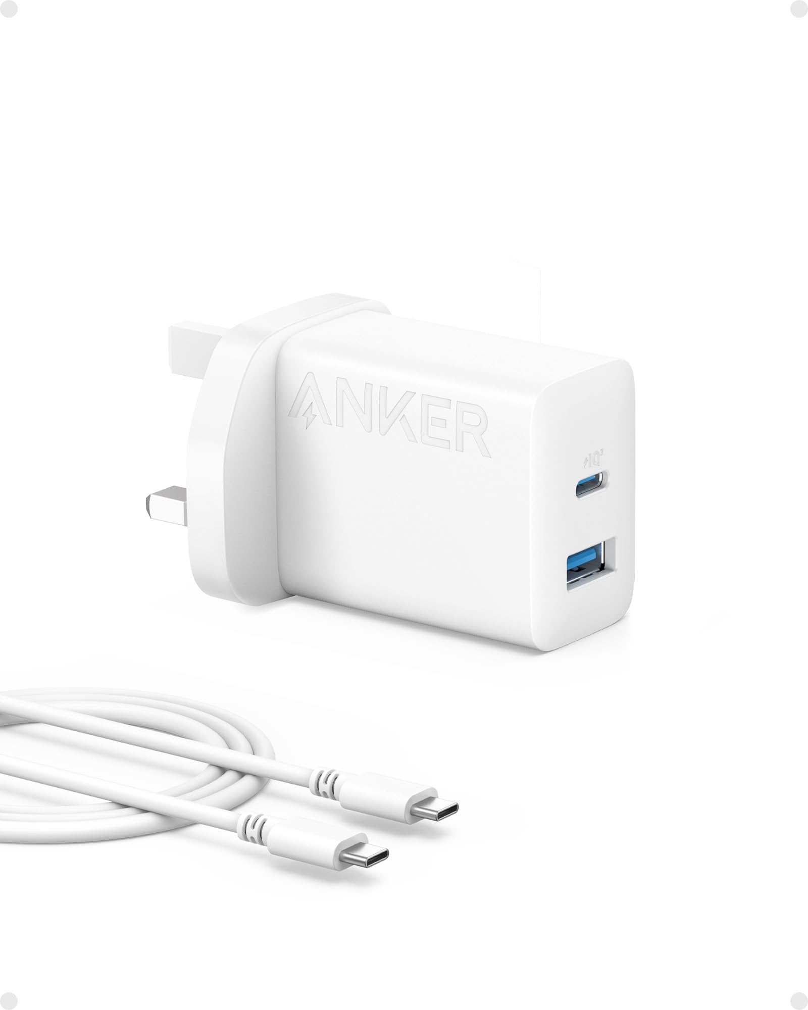 Anker USB C Charger, iPhone Charger, 20W Dual Port USB Fast Type C Charger for iPhone 16/16 Pro/16 Pro Max/15/14/13/12, iPad Pro/AirPods, Samsung S25/S24/S23 and More (USB-C Cable Included)