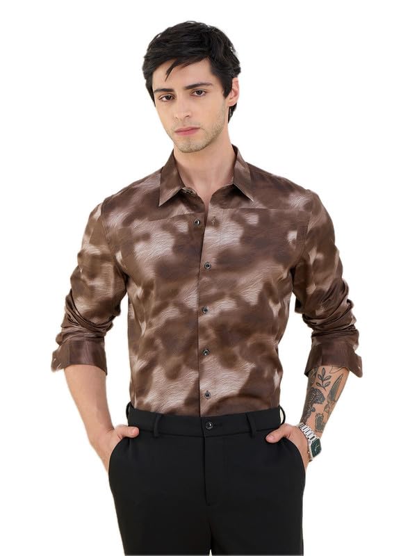 Image of Men's Printed Regular Fit Full Sleeves Cotton Formal Shirt