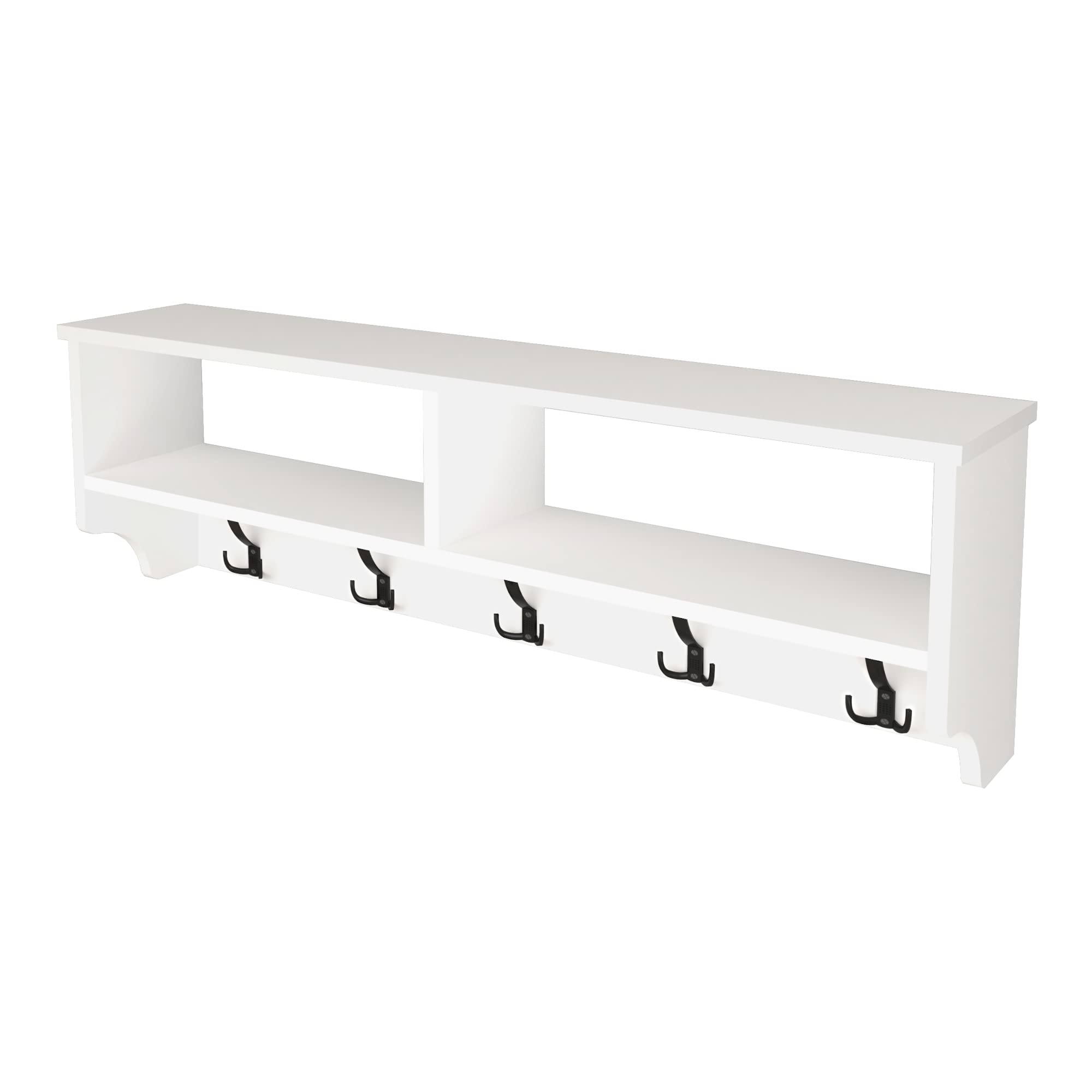 [en.casa] Perchero Mural Mueble de Entrada con 5 Ganchos Triples y 2 Compartimientos para Recibidor Aglomerado/Plástico 120 x 22 x 37 cm - Blanco