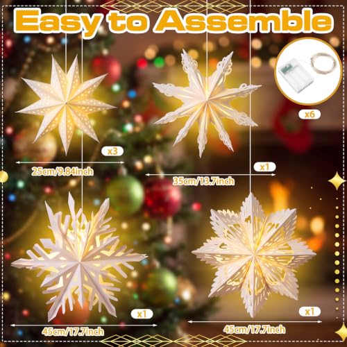 Image of Watersay 6 Pack Snowflake Paper Lantern LED, 18 x 14 x 10 Inch, Cute