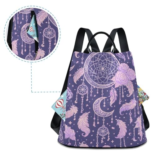 Image of ALAZA Dream Catcher Roses Leaves and Feathers Trips Hiking Camping Rucksack Pack for Women
