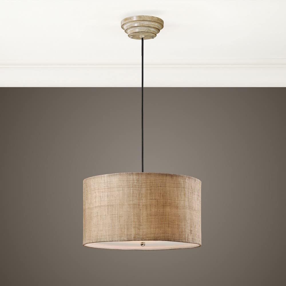 Antiqued Burlap Drum Pendant Light with Frosted Glass