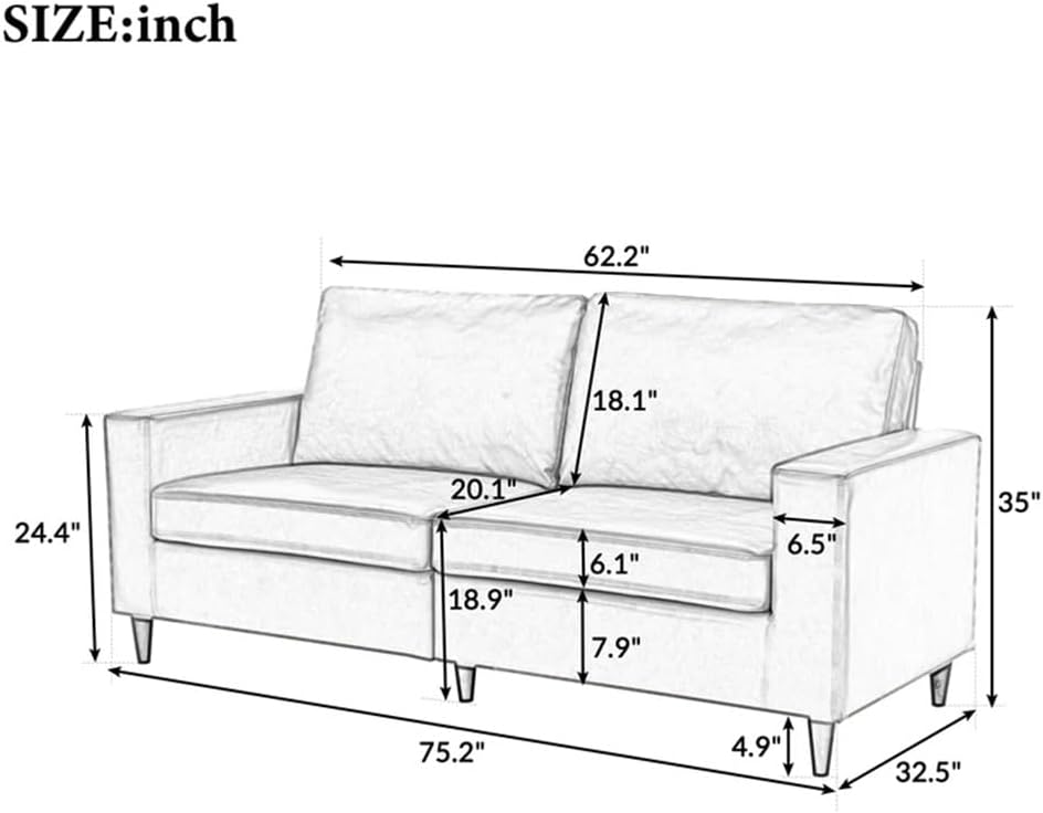 2 Seat Sofa PU Leather Bubble Upholsted Couch Furniture Wooden Legs, Suitable for Family Living Rooms, Apartments