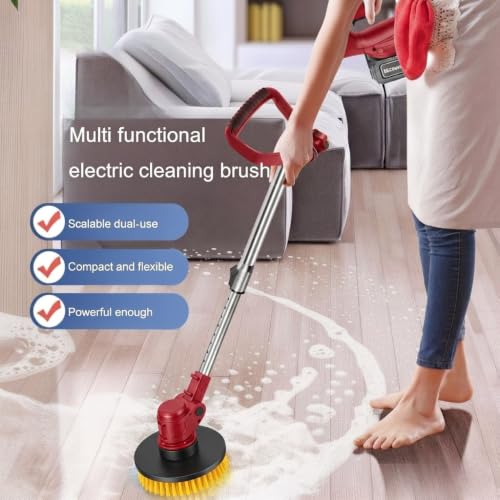 Image of STARQ Cordless Electric Power Scrubber with Long Handle, 3 Replaceable Brush Heads, Adjustable Extension Rod, Rechargeable Cleaning Brush for Floor, Tile, Bathroom, Car & Home