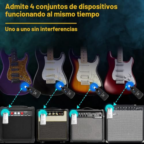Miniatura 6 de Getaria Guitarra Inalámbrico Receptor Transmisor De 5.8ghz Sistema Inalámbrico Con 4 Canales Para Guitarra Eléctrica Y Bajo
