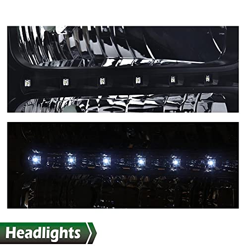 Image of GRAND ORANGE LED DRL Headlights Assembly, Compatible with 2005 2006 2007 Ford F250 F350 F450 F550 Super Duty bumper Headlamp, Amber Corner Headlight(Smoky lens Black Housing Clear Reflector)