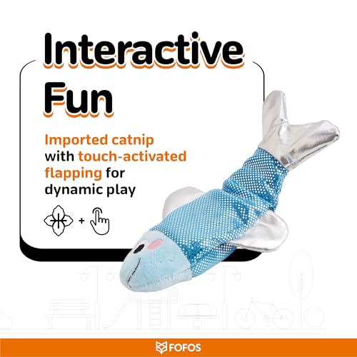 Image of BarkButler x FOFOS Sardine Dancing Fish - Interactive Cat Toys, Touch-Activated Flapping Motion Toys for All Breeds - Blue