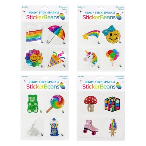 StickerBeans® Rhinestone Stickers - Sparkle Starter Pack - 2” x 2” Each Unique Sparkly Cut-to-Shape for Collecting, Trading, Decorating Laptops, Phone Cases, Scrapbooks, for Tweens, Teens, and Adults