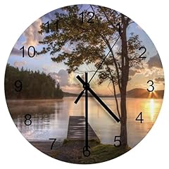 LOMADIA Scenic Nature Wood Wall Clock, Natural Lake Landscape Tree Woodland Beautiful Scenery 12
