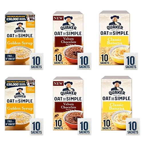 Quaker Oat So Simple Porridge Sachets: Golden Syrup Porridge 36g x 20, Velvety Chocolate Porridge 37g x20, Banana Porridge Sachets 35g x20 Instant Oats Bundle 60 Sachets Total