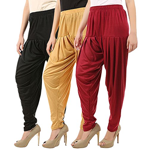 Image of Buy That Trendz Combo Offer (Pack of 3) Cotton Viscose Lycra Dhoti Patiyala Salwar Harem Bottoms Pants for Womens (White, Maroon, Black)