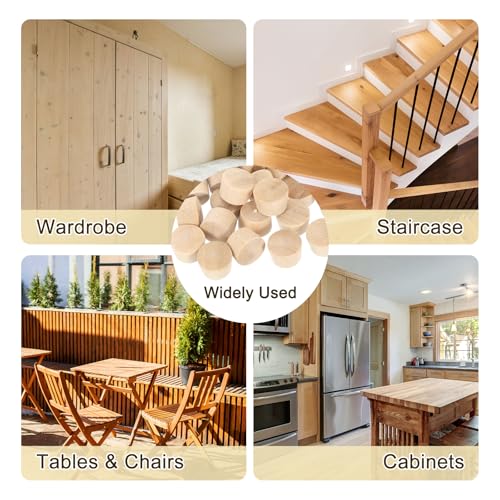 QUARKZMAN 26 Stück Holzstopfen, 11mm/0,43 Flachkopf Hartholz Lochstopfen Abdeckkappen Holzstecker für Möbel Holzarbeiten Handwerk Dekor (12,5mm x 11mm)