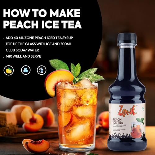 Image of Zone Peach Iced Tea Syrup 300ml | Fresh Natural Flavor for Mocktails, Cocktails, Lemonades, Iced Teas & More | 12+ Flavours