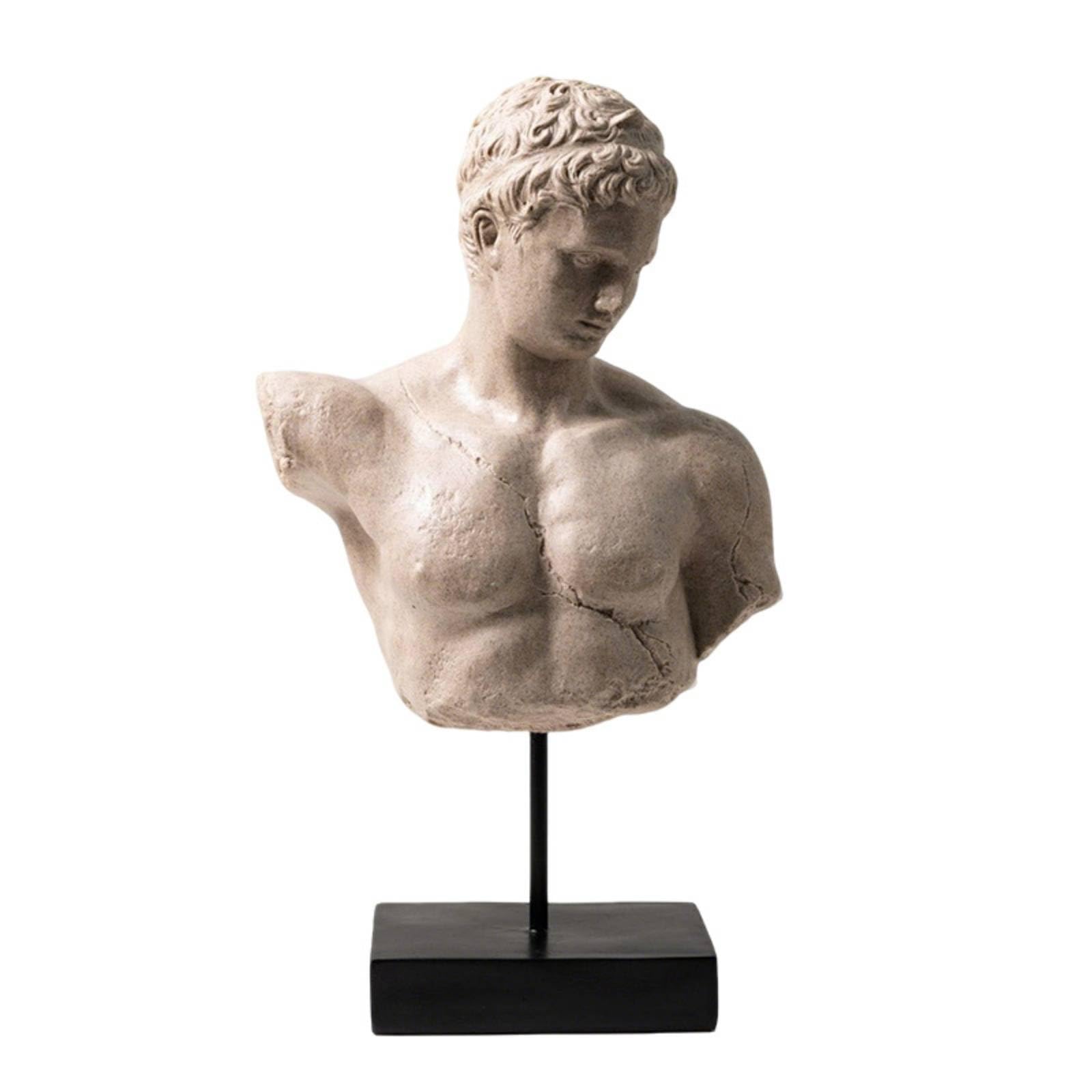 LOVIVER Escultura de Resina Busto Clásico Estatua Figura Decoración Arte Clásico con Textura Craquelada y Base Estable en Madera y Metal Adecuada para Salón