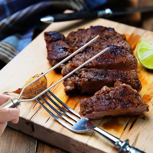 MUNTE 2 Stück Grillrost Heber 27 cm, Grillrostheber Edelstahl mit Einer Dicke von 3 mm, Grillrost Griffe mit Einer 29 cm Gabel, für Familien, Camping und Restaurants