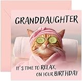 Lustige Geburtstagskarte für Enkelin, Katzen-Spa, 'Relax On Your Birthday', innen blanko, mit Umschlag
