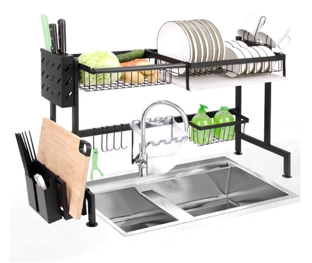 Escurreplatos Estante para Platos De Cocina Acero Inoxidable, para Escurridor Y Juego para Colgar Tazas Organización Cocina