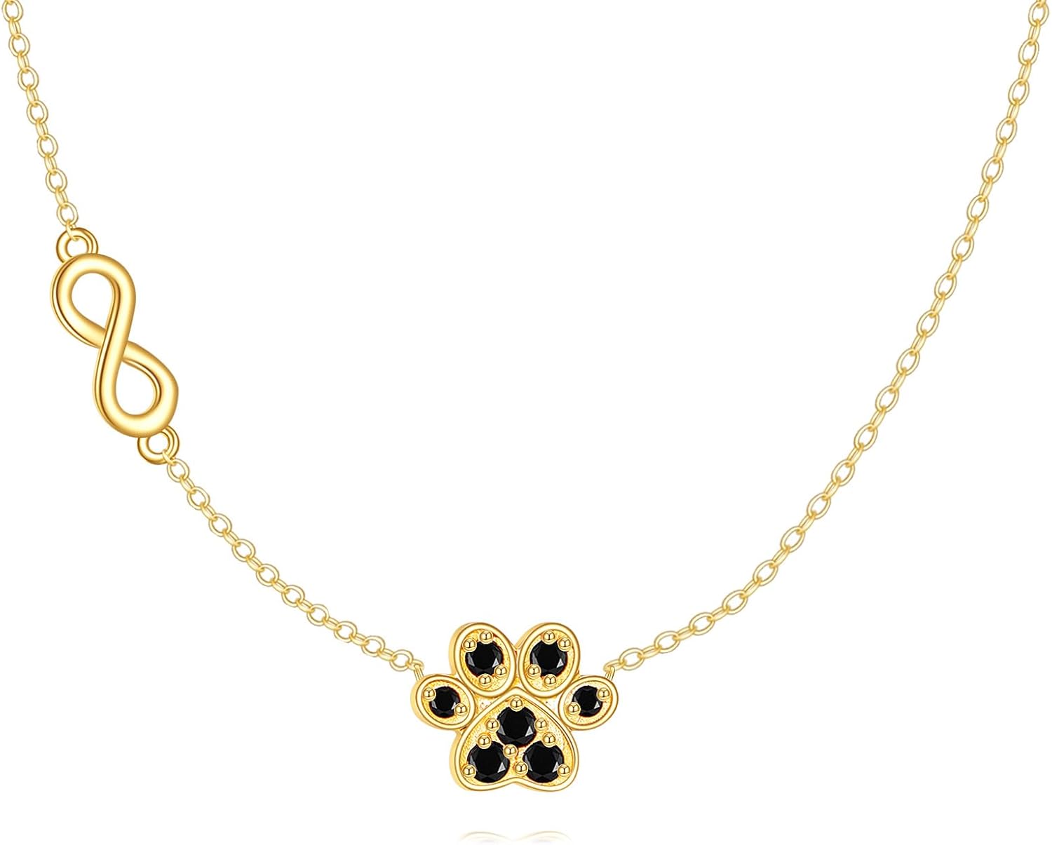 DOVRAN 14K Solid Yellow Gold Paw Necklace for Women 14K Gold Inifinity Necklace Dog Cat Paw Paint Jewelry Gift for Women