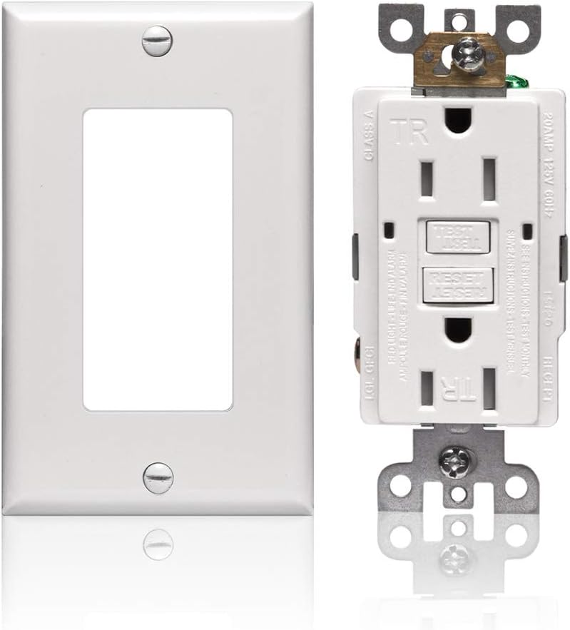 GFCI Outlet 15 amp Receptacle - UL Listed Tamper Resistant Electrical Self Testing White Ground Fault Circuit Interrupter for Balcony/Laundry/Basements/Garages - - 
