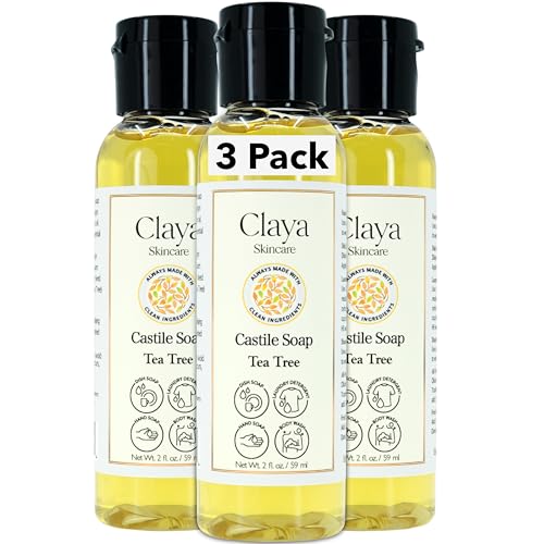 Image of Claya Tea Tree Liquid Castile Soap - Organic Ingredients, Biodegradable, Gentle for Sensitive Skin, Versatile Uss and Travel Size (3 pack of 2 fl oz)