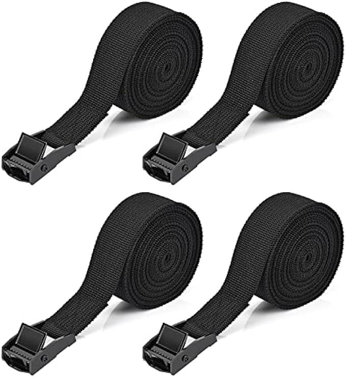 Kshineni Tie Down Straps 4Pcs Lashing Strap 8.2' x 1" Adjustable Heavy Duty Cam Buckle Cinch Straps for Cargo, Trucks, Luggage, Trailer, Motorcycle (Black)