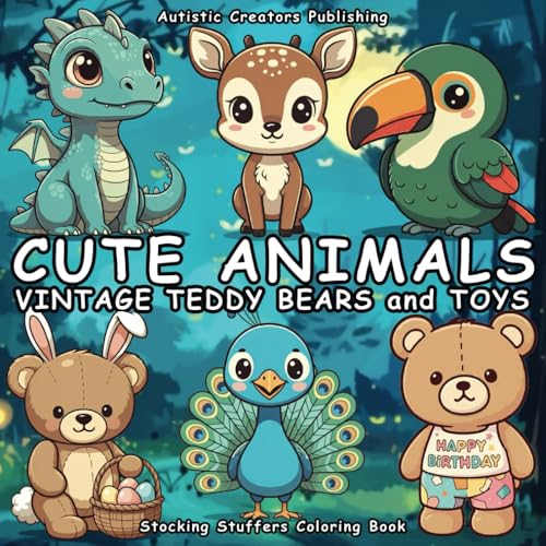 Stocking Stuffers Coloring Book: Easy-to-Color Cute Animals, Vintage Teddy Bears & Toys. For Fun and Relaxation. Perfect Holiday Gift Idea! (Spectrum ... & Relaxing Art by Young Autistic Creators) image 2