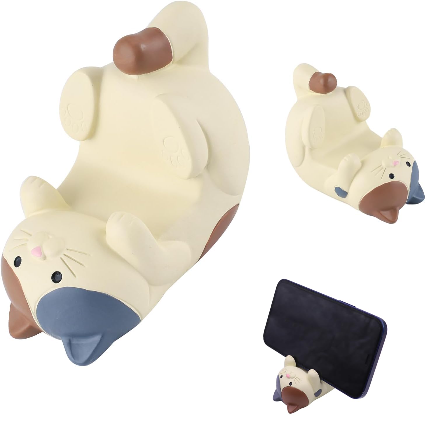 Support Téléphone Bureau Chat Mignon - Porte Portable Universel En Résine Brun - Déco Bureau Animale