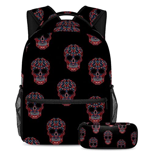 Sac à dos rouge et noir cartable enfant garçon fille étudiant avec trousse de cours