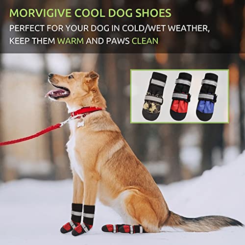 Morvigive Medium Large Dog Boots Waterproof Pet Shoes, Adjustable Winter Dog Booties With Nonslip Sole & Reflective Straps, Outdoor Warm Fleece Pet Paw Protector For Rain Snow & Cold Weather Red S #TOP5