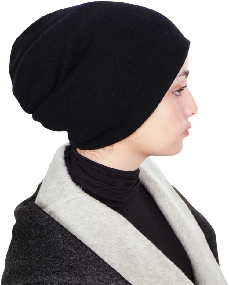 Mu LAN 100% Merino Wool Reversible Cap | Thick Soft Warm Double Layer | Adjustable Winter Hijab Turban Hat
