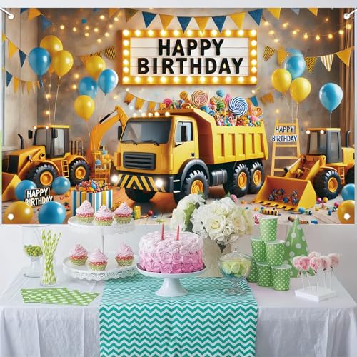 Saoplasa Construction Theme Happy Birthday Backdrop Banner Dump Truck Photography Background Kids Birthday Party Decorations Photo Booth Supplies 71x43 Inch by Saoplasa - Used condition - Image 8