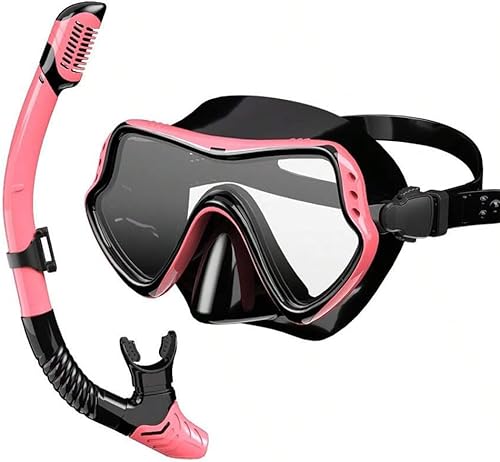 Miniatura 8 de Equipo de esnórquel para adultos, juego de máscara de esnórquel de vidrio templado de 180 grados, gafas antivaho con parte superior seca, máscara de