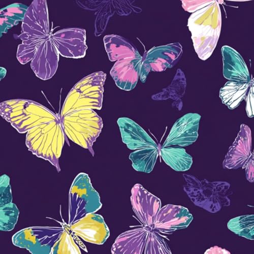 壁紙 45cm x 300cm 剥がせる 紫の背景に描かれたカラフルな蝶のパターン 多機能 防水/汚れ防止/防油 食器棚 クロ 玄関 ふすま紙 家具 部屋 DIY 賃貸OK
