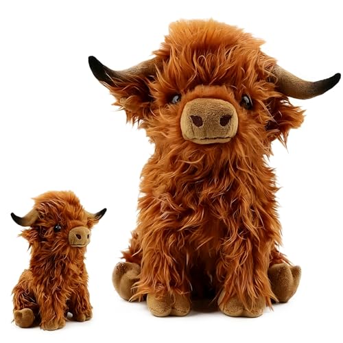 Hochlandrind Kuscheltier 28cm Niedlich Hochlandkuh Plüschtier Highland Cow Kuscheltier Realistische Kuh Plüschtier Weich Und Detailreich für Party Geschenke zur Geburt Wohnraum Dekoration