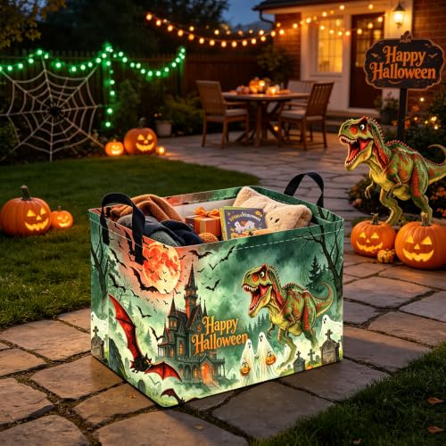 Image of Halloween Dinosaur Ghost thriller basket,Empty Halloween basket,Horror and thriller decor,Trick or Treat Box for Boys and Girls,Halloweens Party Baskets(Castle Ghost)