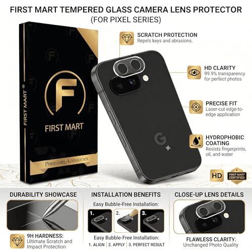 Image of FIRST MART Camera Lens Protector for Google Pixel 9A | 9H Tempered Glass, HD Clear, Scratch Resistant, Anti-Fingerprint, Case-Friendly | Crystal Clear, Pack of 1