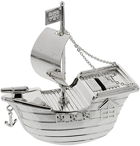 Christening Gifts. Silverplated Pirate Ship Money Box