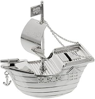 Christening Gifts. Silverplated Pirate Ship Money Box