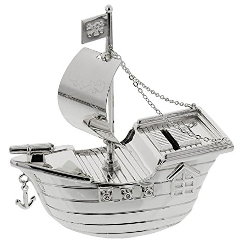 Christening Gifts. Silverplated Pirate Ship Money Box Cover