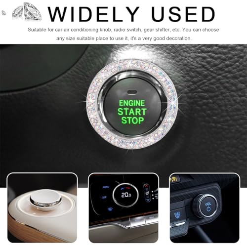 Image of Car Bling Crystal Rhinestone Engine Start Ring Decals, Sparkling Diamond Car Push Start Button Ignition Ring Sticker, Auto Key Ignition Knob Ring Decoration for Women Girls (AB)