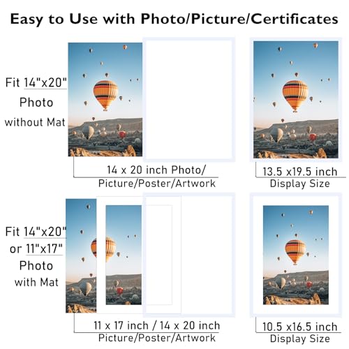 Image of JCJMY 14x20 Picture Frame with 11x17 Mat, Display Photo 11x17 with Mat or 14 x 20 Without Mat, Wall Hanging Large 14 by 20 Poster Frame with Plexiglass, White