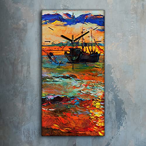 Horloge sur toile salon et chambre motif mer 30x60cm paysage moderne