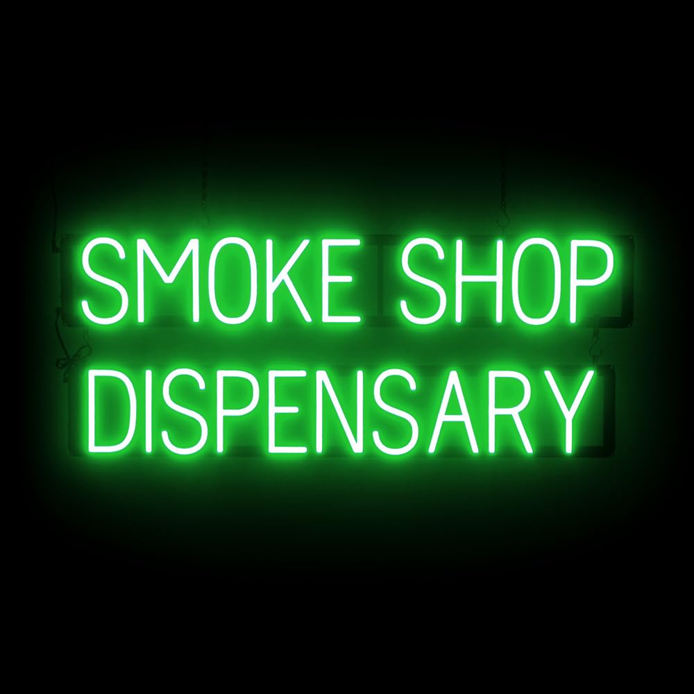 SpellBrite LED Neon SMOKE SHOP DISPENSARY Sign - Green, 38" x 15"